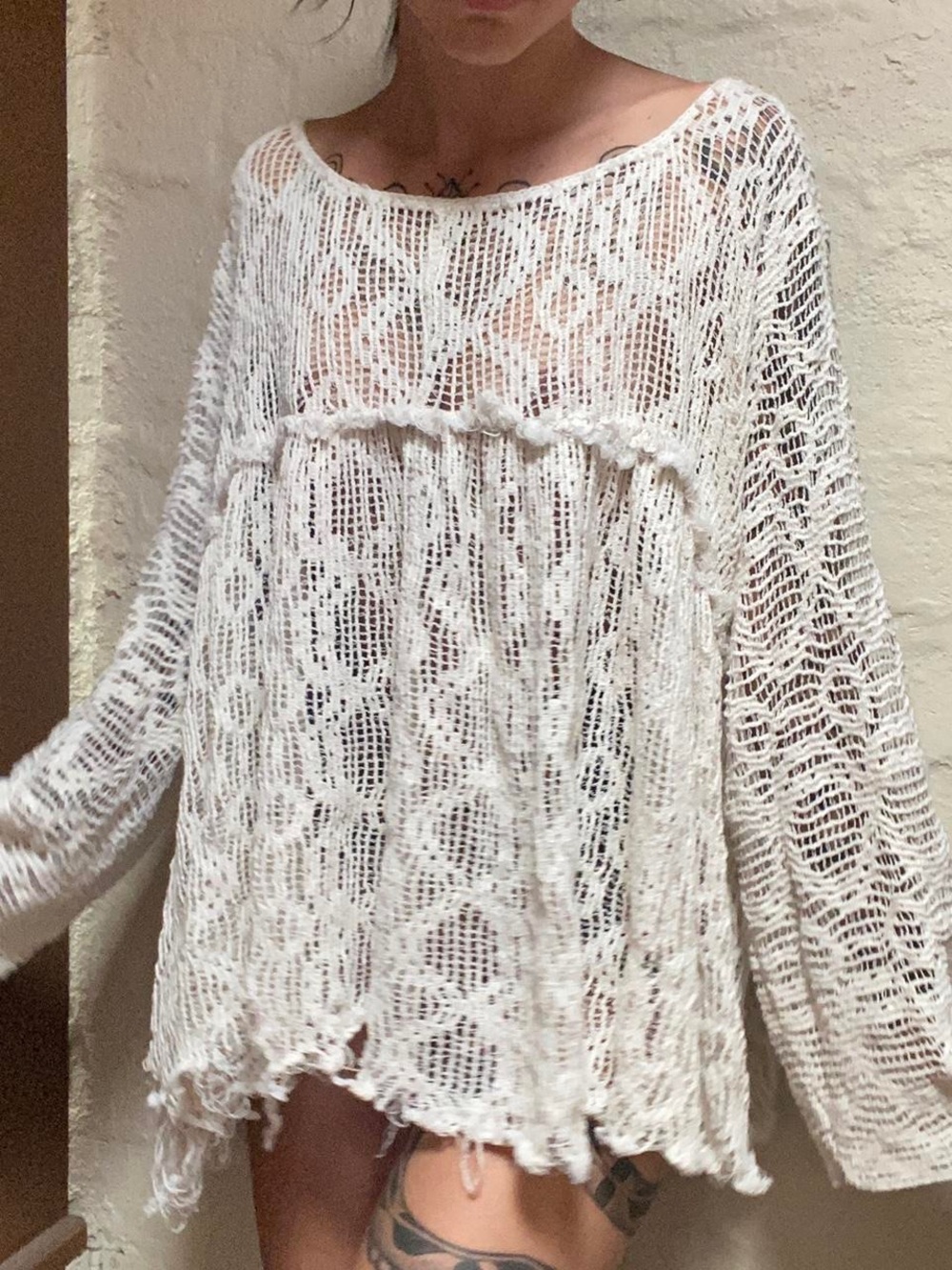 Free People White Open-Knit Crochet Coverup